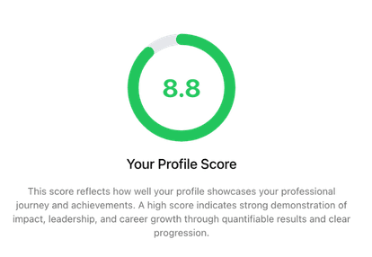 Profile Score gauge showing 8.8 out of 10