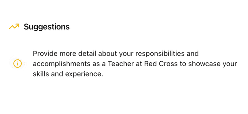 Suggestions card with actionable profile tips